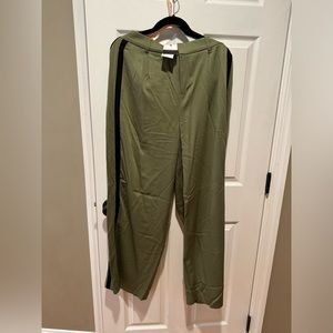 Green wide leg dress pants with 2 black pinstripes.  New with tags.